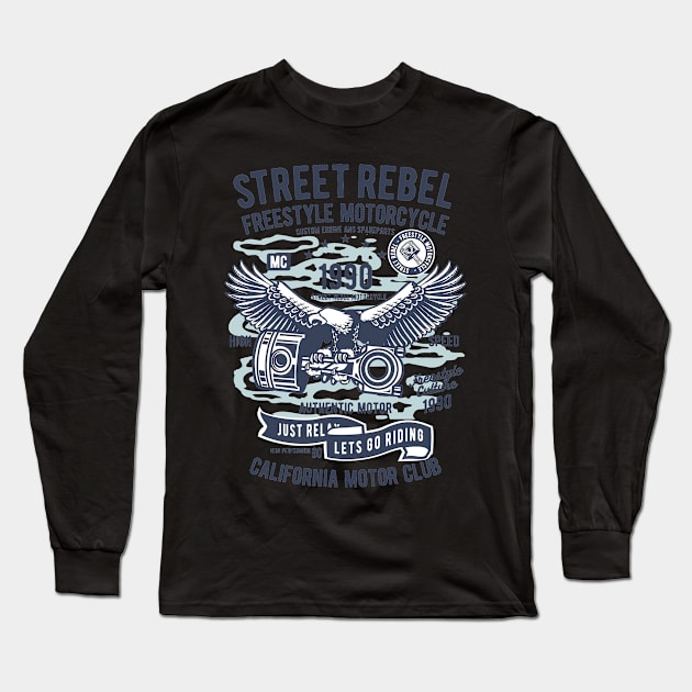 Street Rebel Motorcycle, Vintage Retro Classic Long Sleeve T-Shirt by CoApparel